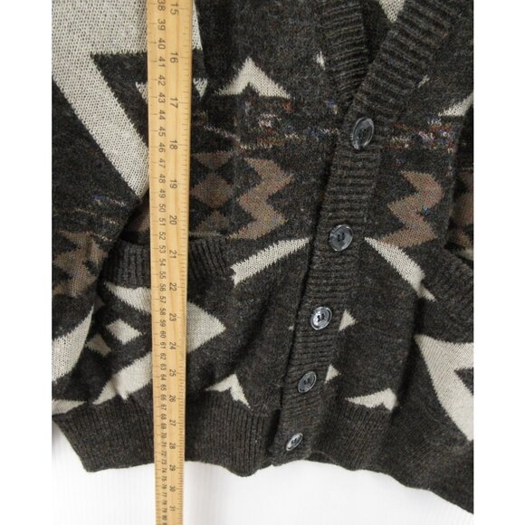 VINTAGE Sweater Large Aggio Gray Wool Cardigan Aztec Southwestern 90s* - Picture 4 of 10